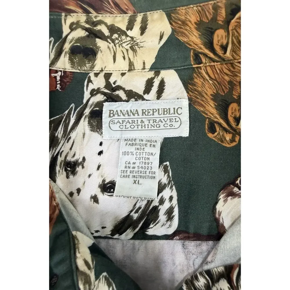 Vintage BANANA REPUBLIC SAFARI & TRAVEL DOG Men's Sz XL Long Sleeve Shirt